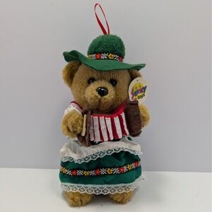 Sunny Toys Accordion Bear Ornament German Bavarian Lederhosen Outfit Green Hat